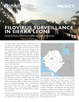 Filovirus Surveillance in Sierra Leone Developing Interventions Before Spillover