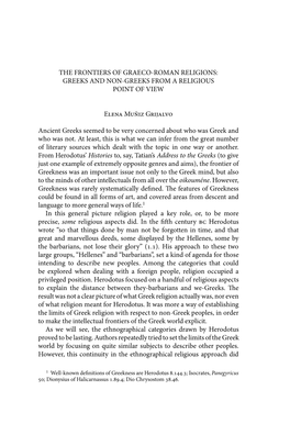 The Frontiers of Graeco-Roman Religions: Greeks and Non-Greeks from a Religious Point of View