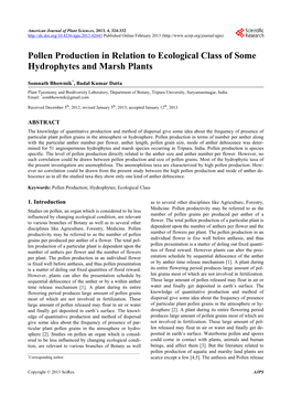 Pollen Production in Relation to Ecological Class of Some Hydrophytes and Marsh Plants
