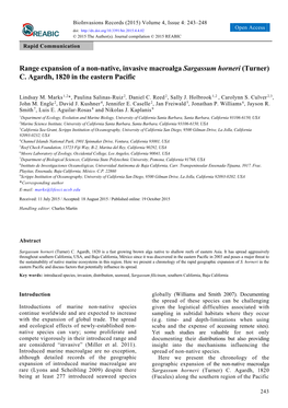 Range Expansion of a Non-Native, Invasive Macroalga Sargassum Horneri (Turner) C. Agardh, 1820 in the Eastern Pacific