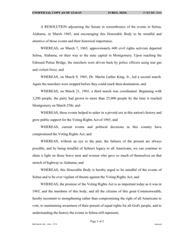 A RESOLUTION Adjourning the Senate in Remembrance of the Events in Selma, Alabama, in March 1965, and Encouraging This Honorable