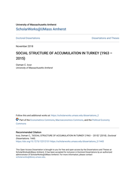 Social Structure of Accumulation in Turkey (1963 – 2015)