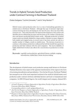 Trends in Hybrid Tomato Seed Production Under Contract Farming in Northeast Thailand