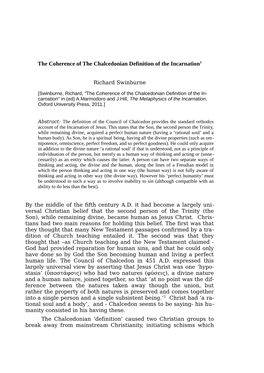 The Coherence of the Chalcedonian Definition of the Incarnation1