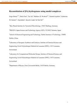 Reconstitution of [Fe]-Hydrogenase Using Model Complexes