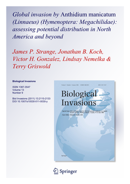 Global Invasion by Anthidium Manicatum (Linnaeus) (Hymenoptera: Megachilidae): Assessing Potential Distribution in North America and Beyond