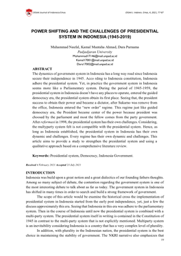 Power Shifting and the Challenges of Presidential System in Indonesia (1945-2019)