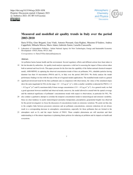 Measured and Modelled Air Quality Trends in Italy Over the Period 2003