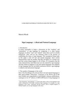 Marcin Mizak Sign Language – a Real and Natural Language