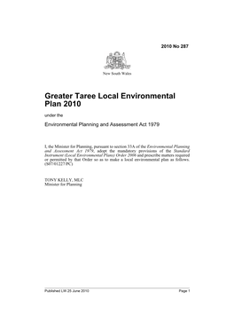 Greater Taree Local Environmental Plan 2010 Under the Environmental Planning and Assessment Act 1979