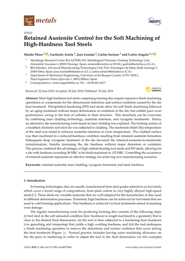 Retained Austenite Control for the Soft Machining of High-Hardness Tool Steels