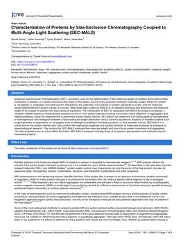 Characterization of Proteins by Size-Exclusion Chromatography Coupled to Multi-Angle Light Scattering (SEC-MALS)