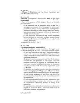 IC 24-5.5-5 Chapter 5. Limitations on Foreclosure Consultants and Foreclosure Reconveyances