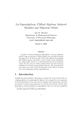 Lie Superalgebras, Clifford Algebras, Induced Modules and Nilpotent Orbits