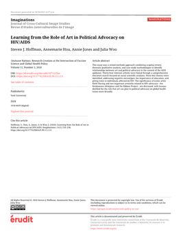 Learning from the Role of Art in Political Advocacy on HIV/AIDS Steven J