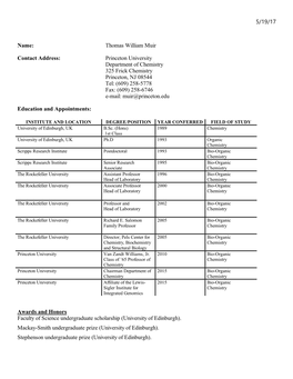 5/19/17 Name: Thomas William Muir Contact Address