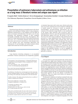 Presentation of Pulmonary Tuberculosis and Actinomyces Co-Infection As a Lung Mass: a Literature Review and Unique Case Report