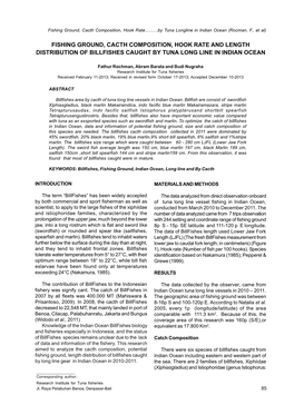 Fishing Ground, Cacth Composition, Hook Rate and Length Distribution of Billfishes Caught by Tuna Long Line in Indian Ocean