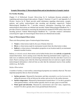 Meteorological Data and an Introduction to Synoptic Analysis