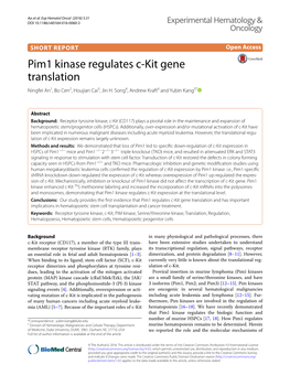 Pim1 Kinase Regulates C-Kit Gene Translation