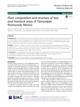 Plant Composition and Structure of Two Post-Livestock Areas of Tamaulipan Thornscrub, Mexico Miguel A