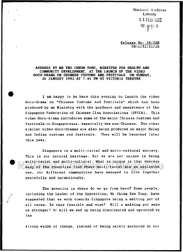 Address by Mr Yeo Cheow Tong, Minister for Health and Docu-Drama on Chinese Customs and Festivals on Sunday, 26 January 1992 At