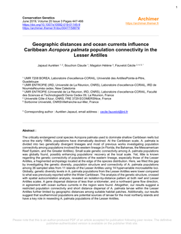 Archimer Geographic Distances and Ocean Currents Influence Caribbean