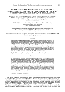 Bionomics of Oncometopia Tucumana (Hemiptera: Cicadellidae), a Sharpshooter from Argentina, with Notes on Its Distribution, Host Plants, and Egg Parasitoids