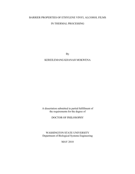 Barrier Properties of Ethylene Vinyl Alcohol Films