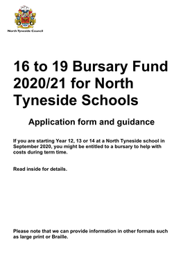 Application for the Newcastle Schools 16 to 19 Bursary Fund 2011/2012