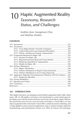 Haptic Augmented Reality 10 Taxonomy, Research Status, and Challenges