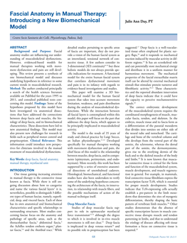 Fascial Anatomy in Manual Therapy: Introducing a New Biomechanical Julie Ann Day, PT Model