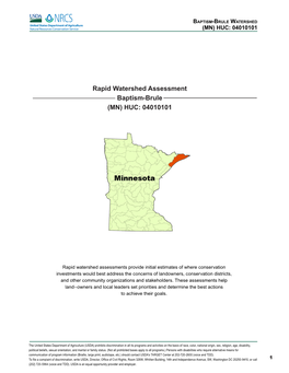 Rapid Watershed Assessment Baptism-Brule (MN) HUC: 04010101