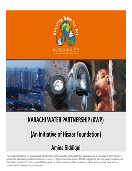 The Karachi Water Partnership Experience: an Initiative of Hisaar