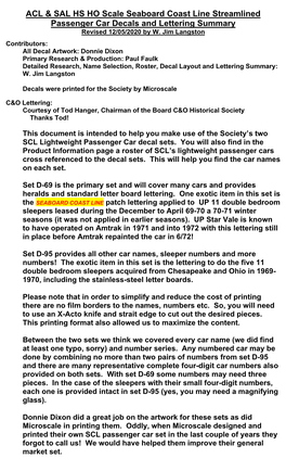 SCL Passenger Car Lettering Summary