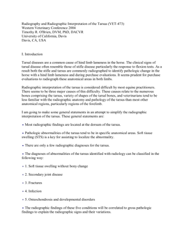 Radiography and Radiographic Interpretation of the Tarsus (VET-473) Western Veterinary Conference 2004 Timothy R