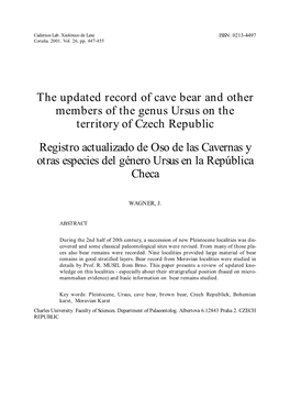 The Updated Record of Cave Bear and Other Members of the Genus Ursus