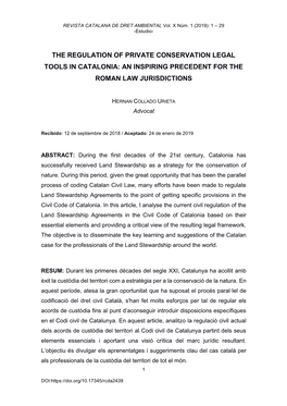 The Regulation of Private Conservation Legal Tools in Catalonia: an Inspiring Precedent for the Roman Law Jurisdictions
