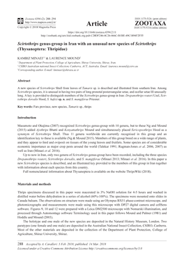 Scirtothrips Genus-Group in Iran with an Unusual New Species of Scirtothrips (Thysanoptera: Thripidae)