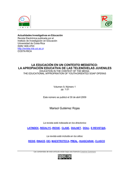 La Apropiación Educativa De Las Telenovelas Juveniles Education in the Context of the Media: the Educational Appropriation of Youth-Oriented Soap Operas