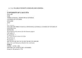 University of Calcutta Syllabi for Three-Year B.A