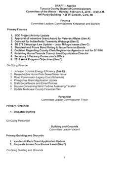 DRAFT - Agenda Tuscola County Board of Commissioners Committee of the Whole - Monday, February 8, 2016 - 8:00 A.M