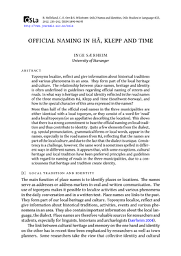 Official Naming in Hå, Klepp and Time