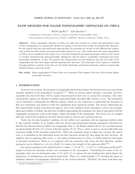 Flow Regimes for Major Topographic Obstacles of China