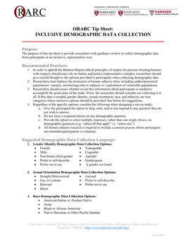 ORARC Tip Sheet: INCLUSIVE DEMOGRAPHIC DATA COLLECTION