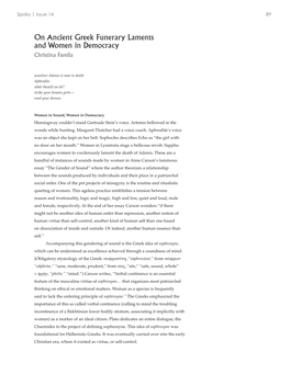 On Ancient Greek Funerary Laments and Women in Democracy Christina Farella