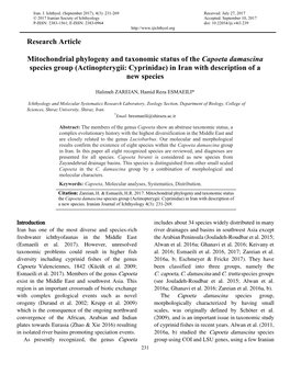 Actinopterygii: Cyprinidae) in Iran with Description of a New Species