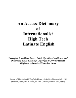 An Access-Dictionary of Internationalist High Tech Latinate English