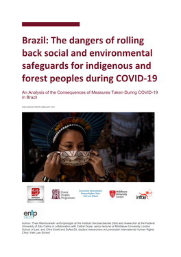 Brazil: the Dangers of Rolling Back Social and Environmental Safeguards for Indigenous and Forest Peoples During COVID-19