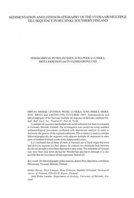 Sedimentation and Lithostratigraphy of the Vuosaari Multiple Till Sequence in Helsinki, Southern Finland